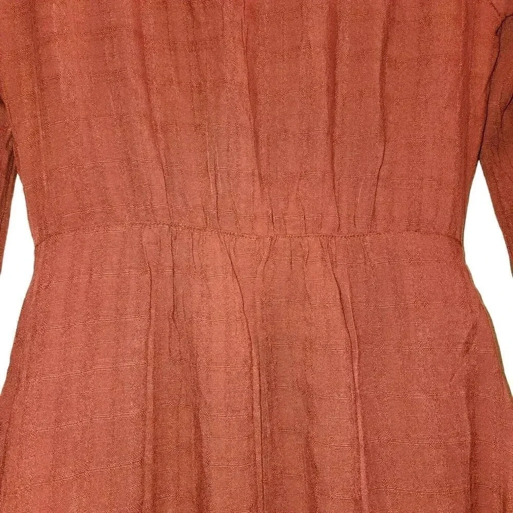 Anthropologie Maeve Tunic Shirt Dress Women Size 0 Burnt Rust Orange Long Sleeve